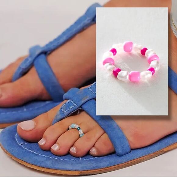 Free People Kleo Ring Pink Coral Pearl Toe Ring One Size Beach Bohemian Summer - Picture 1 of 6
